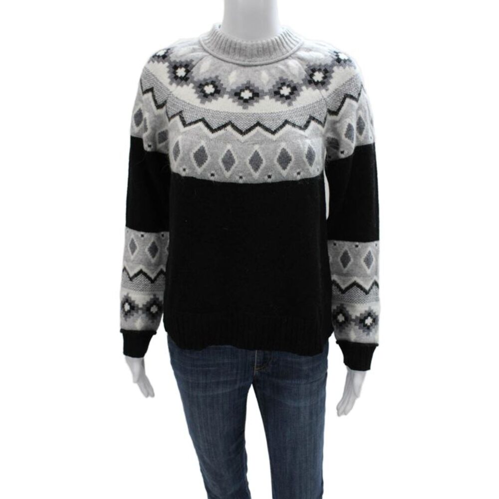 Alashan Women Merino Wool Geometric Crew Neck Pullover Sweater Size XS